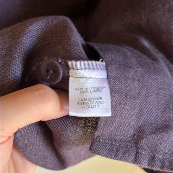 FLAX Purple Button Down 100% Linen Lagenlook Boho Office Career Shirt Sz Lg - Picture 8 of 14